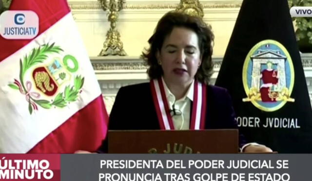 Elvia Barrios, presidenta del Poder Judicial, se pronuncia tras disolución del Congreso. Foto: Captura Justicia Viva