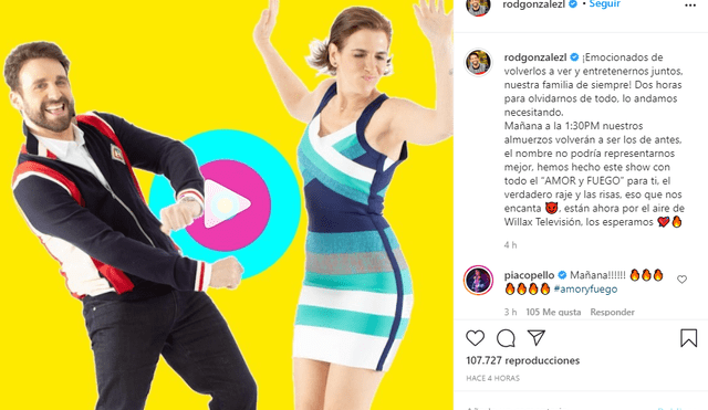 Rodrigo González y Gigi Mitre emocionados por estreno de Amor y fuego. | FOTO: Instagram de Rodrigo González.