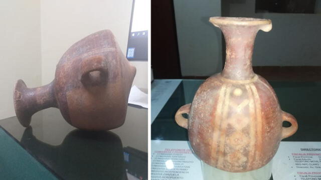 La cerámica hallada es muy similar al de un aríbalo inca, es de color rojo oscuro, con dibujos en la parte central y base cónica