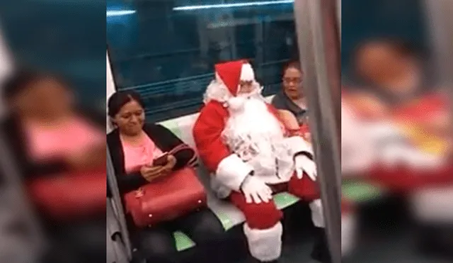 En Facebook, un peruano vestido de Papa Noel fue captado dentro del Metro de Lima y llamó la atención de los usuarios.