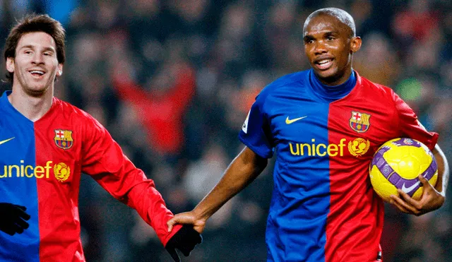 Lionel Messi y Samuel Eto’o jugaron juntos en el FC Barcelona durante de las temporadas 2004-05 y 2008-09. | Foto: EFE