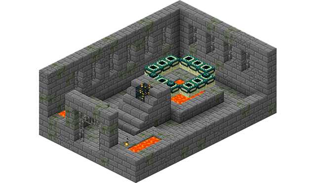 Los 'portales del End' pueden aparecer a medio construir en fortalezas subterráneas.
