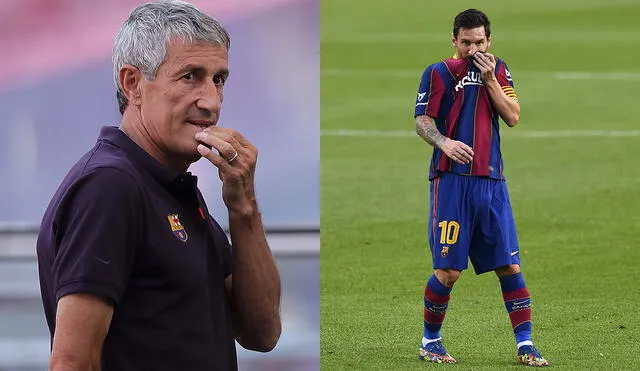 Quique Setién habló sobre su relación con Lionel Messi y su paso por Barcelona. Foto: AFP/Composición