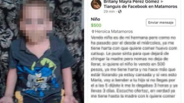 Mujer vende a su sobrino de 5 años en Facebook por indignante motivo