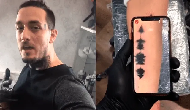 El tatuador compartió en TikTok el alucinante tatuaje de una frecuencia, con el que pudo reproducir música desde su celular. Foto: captura