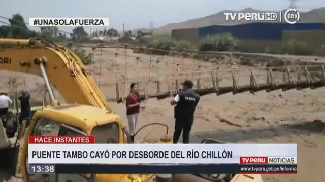 Río Chillón: Aumento de caudal ocasiona el colapso del puente Tambo Río
