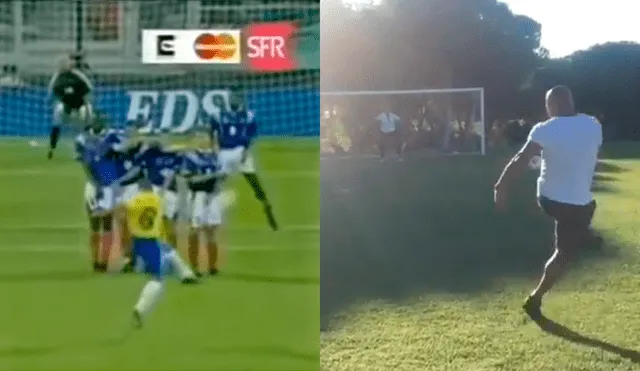 Roberto Carlos repite histórico gol de tiro libre a Francia.