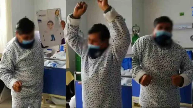 Pacientes bailaba mientras sus compañeros de habitación le aplaudían. Créditos: Video EsSalud Puno.