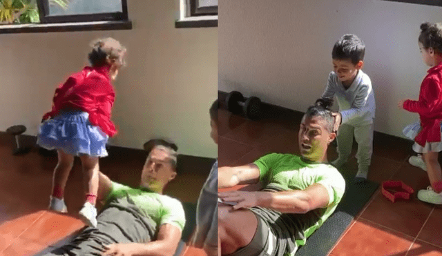 Cristiano Ronaldo hace ejercicios con sus hijos y Georgina Rodríguez se enternece. (Foto: Instagram)