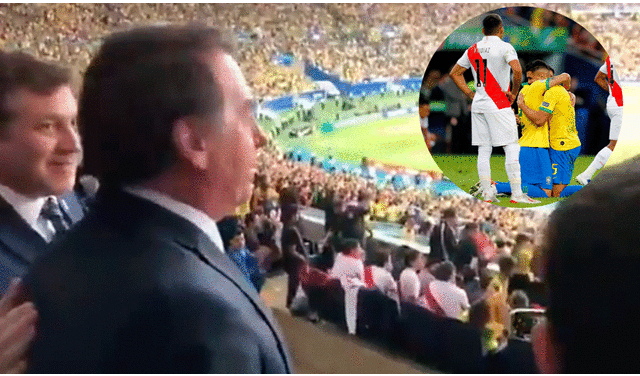 Jair Bolsonaro y Alejandro Domínguez se felicitaron tras el primer gol de Brasil vs. Perú.