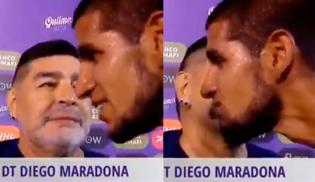 Luis Abram le pidió un beso a Diego Maradona tras finalizar el encuentro. Foto: Fox Sports