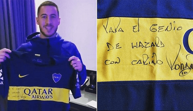 Eden Hazard recibió la camiseta de Juan Román Riquelme y así fue su reacción [VIDEO]