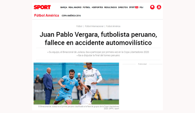 Juan Pablo Vegara: así informó la prensa internacional sobre la muerte del jugador de Binacional.