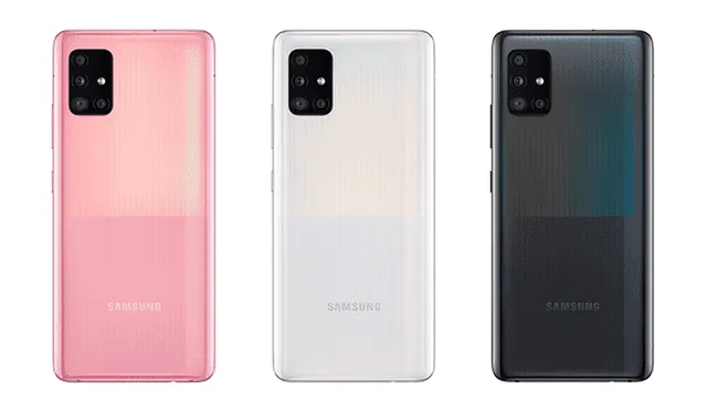 El Galaxy A51 5G se ofrecerá en color Prism Cube Black, Prism Cube White y Prism Cube Pink.