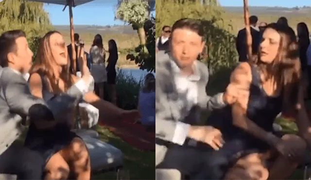 Un video muestra el divertido momento en que un chico evita que su novia agarre el bouquet de boda.