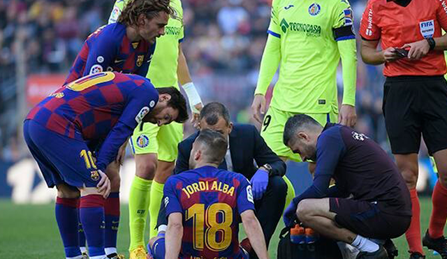 Jordi Alba tendrá que esperar la respuesta del club para saber cuánto tiempo estará alejado de las canchas. Foto: Difusión.
