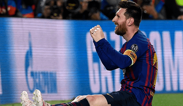 Lionel Messi festejando con la camiseta del FC Barcelona. Foto: AFP