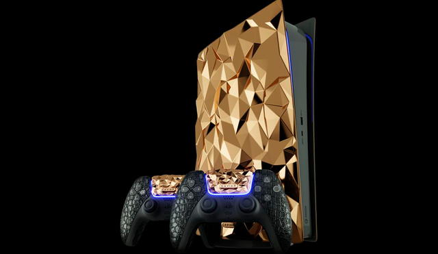 El mando DualSense de PS5 está cubierto de cuero de cocodrilo y tiene incrustaciones de oro en el touchpad. Foto: Caviar