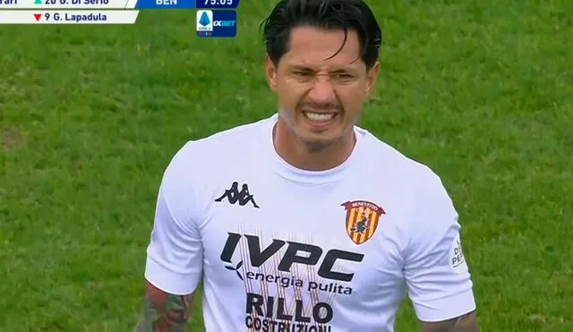 Gianluca Lapadula salió golpeado en la victoria del Benevento ante Cagliari. Foto: captura ESPN