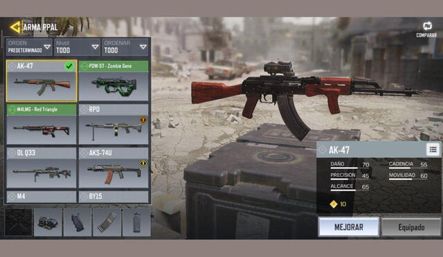 Rifle de asalto AK-47 se desbloquea al llegar al nivel 23. Foto: captura Call of Duty Mobile