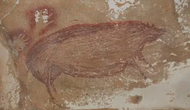 La pintura de un cerdo verrugoso mide 136 cm por 54 cm (53 pulgadas por 21 pulgadas). Foto; AFP