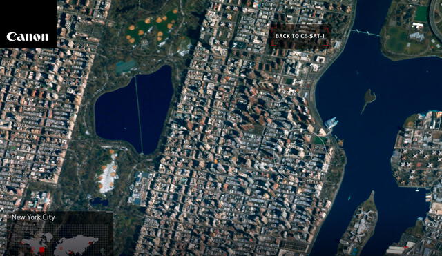 Mira cómo lucen algunas ciudades del mundo como Nueva York y Dubái desde el satélite que lanzó Canon en 2017. Foto: Canon