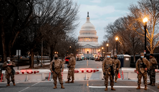 Unos 25.000 miembros de la Guardia Nacional están llegando a Washington desde diversas partes del país, al menos dos veces y media más que en ceremonias anteriores. Foto: AFP
