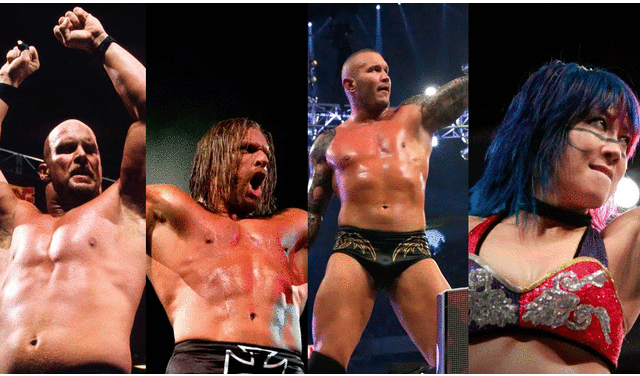 Stone Cold Steve Austin, Triple H, Randy Orton y Asuka son cuatro de los ganadores en la historia del Royal Rumble. Foto: composición/WWE