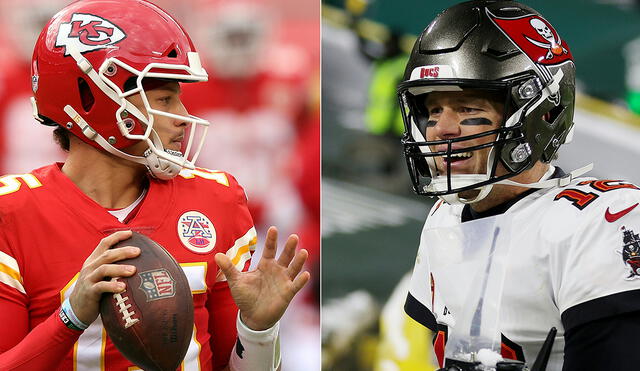 Tom Brady y Patrick Mahomes se enfrentarán en el Super Bowl 2021. Foto: AFP
