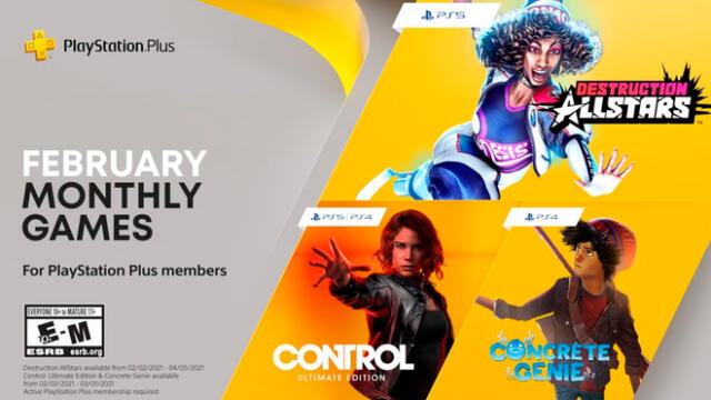 PlayStation confirma que Control Definitive Edition, Concrete Genie y Destructions AllStars son los juegos gratis de febrero para PS4 y PS5. Foto: PlayStation