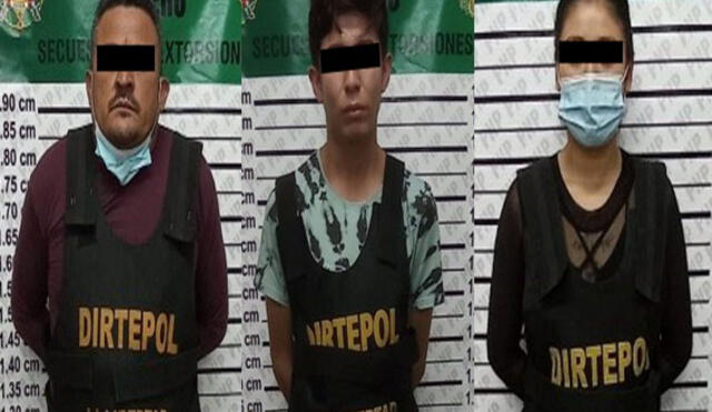 Trío de presuntos extorsionadores fue detenido en flagrancia. Foto: PNP