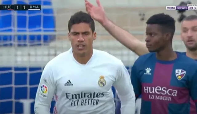 Varane se encargó de poner la igualda en el Estadio El Coraz de Huesca. Foto: beIN Sports