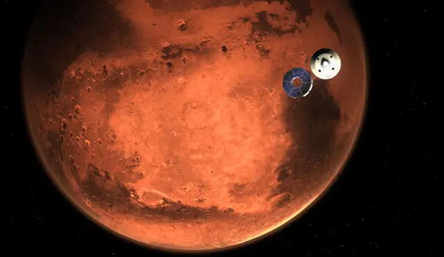 Representación de la nave que lleva a Perseverance llegando a Marte. Foto: NASA