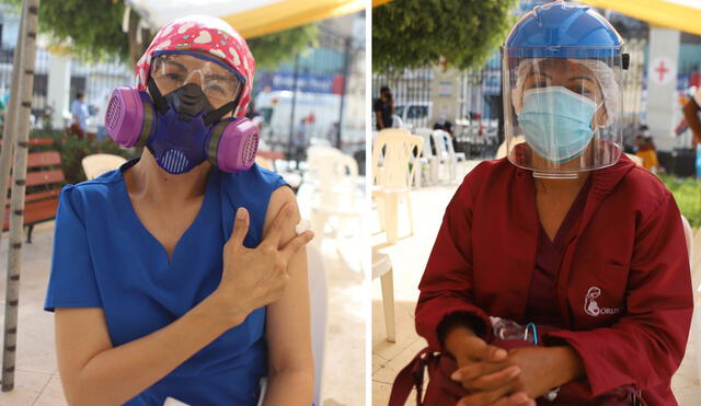 Carmen Torres y Yolanda Cieza fueron las primeras trabajadoras de salud del Hospital Las Mercedes en ser vacunadas. Foto: composición, La República.