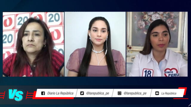 Rosa Heredia Mendoza del Partido Nacionalista y Zully Pinchi Ramírez de Somos Perú debaten en #VersusElectoral. Foto: captura/RTV