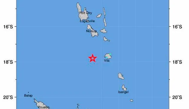 El seísmo fue seguido en las horas siguientes por dos réplicas de magnitudes 5,5 y 5,7 a la misma profundidad y a 66 y 73 kilómetros, respectivamente, de Port Vila. Foto: USGS