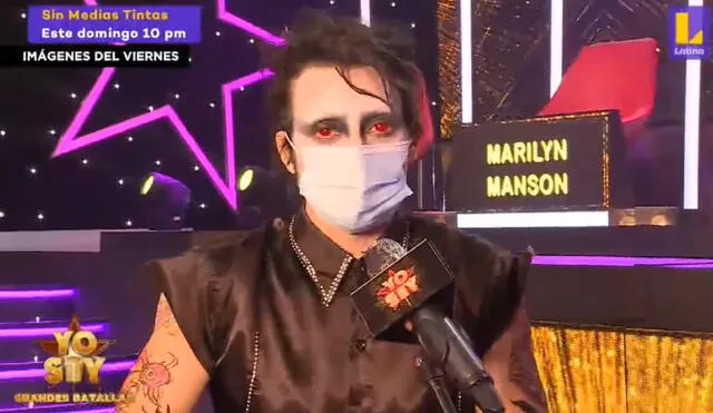 imitador de Marilyn Manson en el set de Yo soy, grandes batallas. Foto: captura de Latina