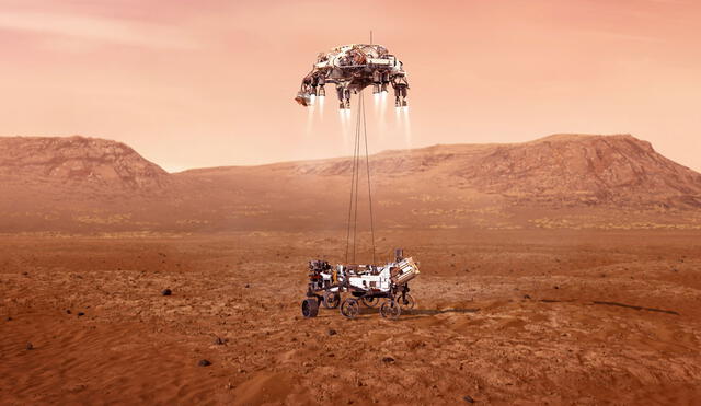 Representación del aterrizaje de Perseverance en Marte. Imagen: NASA
