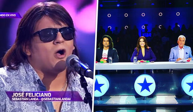 Sebastián Landa, imitador peruano de José Feliciano en el set de Yo soy Chile. Foto: captura de Chilevisión