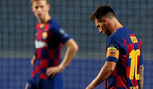 Lionel Messi en la goleada 8-2 que sufrió el FC Barcelona ante el Bayern Munich en agosto de 2020. Foto: EFE