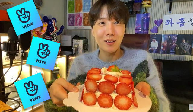 Jung Hoseok, conocido como J-Hope, preparó un pastel de fresas para festejar su cumpleaños. Foto: captura VLive