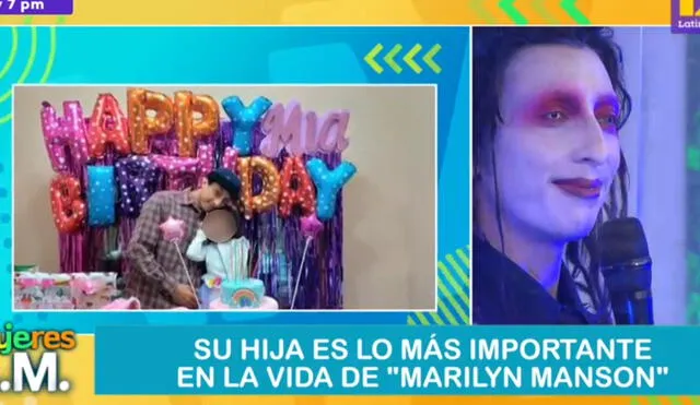 Mike Bravo, imitador de Marilyn Manson, se emociona al hablar de su hija en Mujeres al mando. Foto: captura de Latina