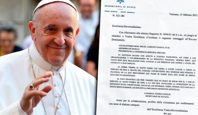 Papá Francisco envía mensaje a peruanos solidarios. Foto: La República