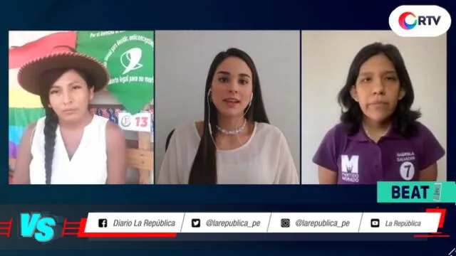 Debate entre Gabriela Salvador del Partido Morado y Gahela Cari Contreras de Juntos por el Perú en #VersusElectoral. Foto: captura/RTV