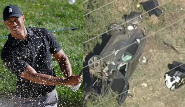 Así quedó el auto de Tiger Woods tras accidente automovilístico. Foto: Composición GLR / EFE-Telemundo