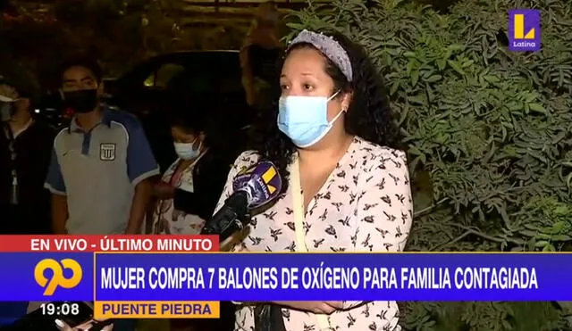 Mujer contó que busca llenar varios balones de oxígeno para sus seres queridos que padecen de COVID-19. Foto: captura de Latina Noticias