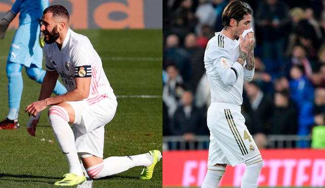 Karim Benzema y Sergio Ramos son dos de las ausencias de Real Madrid vs. Atalanta. Foto: composición/EFE/AFP