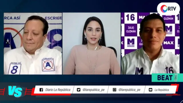 Debate entre Max Peralta del Partido Morado y Miguel Saldaña de Alianza para el Progreso en #VersusElectoral. Foto: captura/RTV