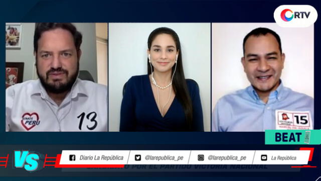 Debate entre Gustavo Cesti del partido Somos Perú y Manuel del Águila de Victoria Nacional en #VersusElectoral. Foto: captura/RTV