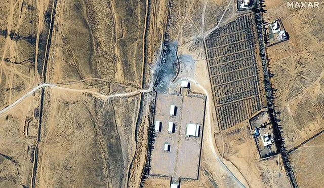 Bombardeo. Una imagen satelital de Maxar Technologies muestra los edificios destruidos. Foto: EFE
